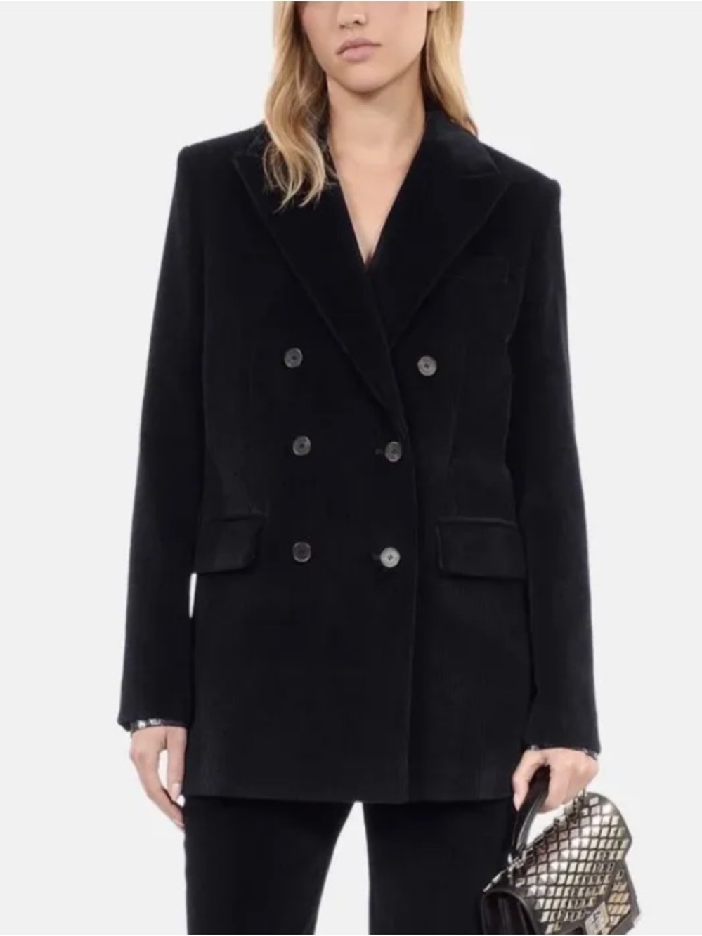 The Kooples Black Italian Corduroy Double-Breasted Blazer NWT EU 38, US 6